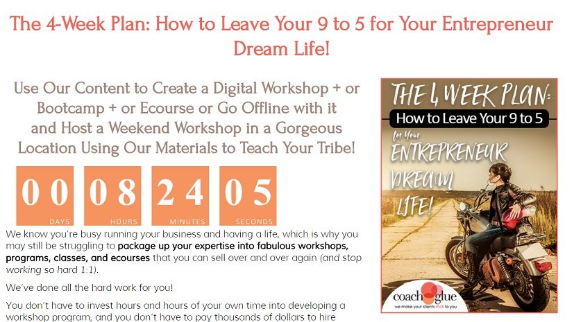 The 4 Week Plan – How to Leave Your 9 to 5 for Your Entrepreneur Dream Life! (CoachGlue 12 Days of Deals:  Day 1)