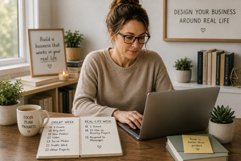 Business owner adjusting her work plan for a busy week